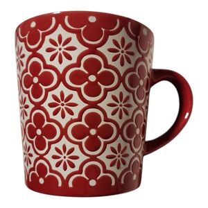 Fabulous Home 15 Oz Mug Ceramic Coffee Cup Red And White Floral Design